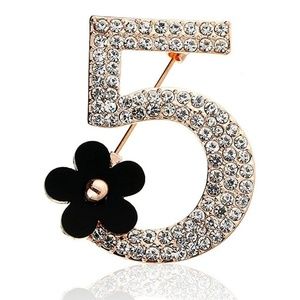 Gold rhinestone no 5 camellia paris brooch france